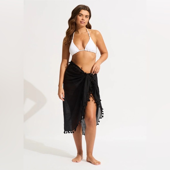 Seafolly Black Gauze Sarong - size OS - Picture 5 of 11
